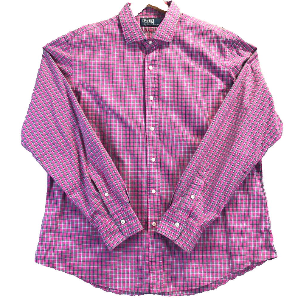 Polo by Ralph Lauren Mens Long Sleeve Shirt XL Dark Pink Plaid Button Spread